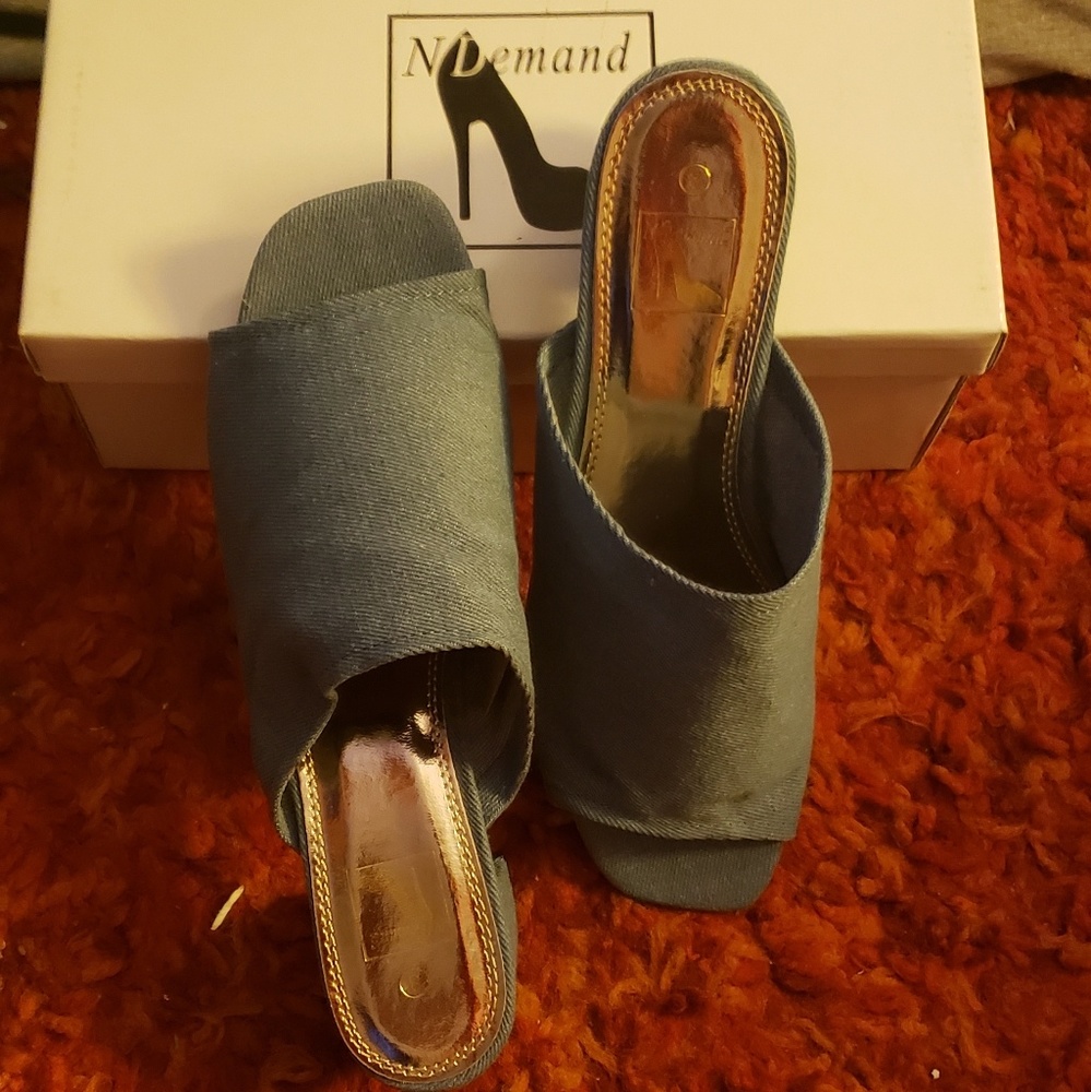 Denim Blue Slip On Sandals for Women - Picture 2 of 5